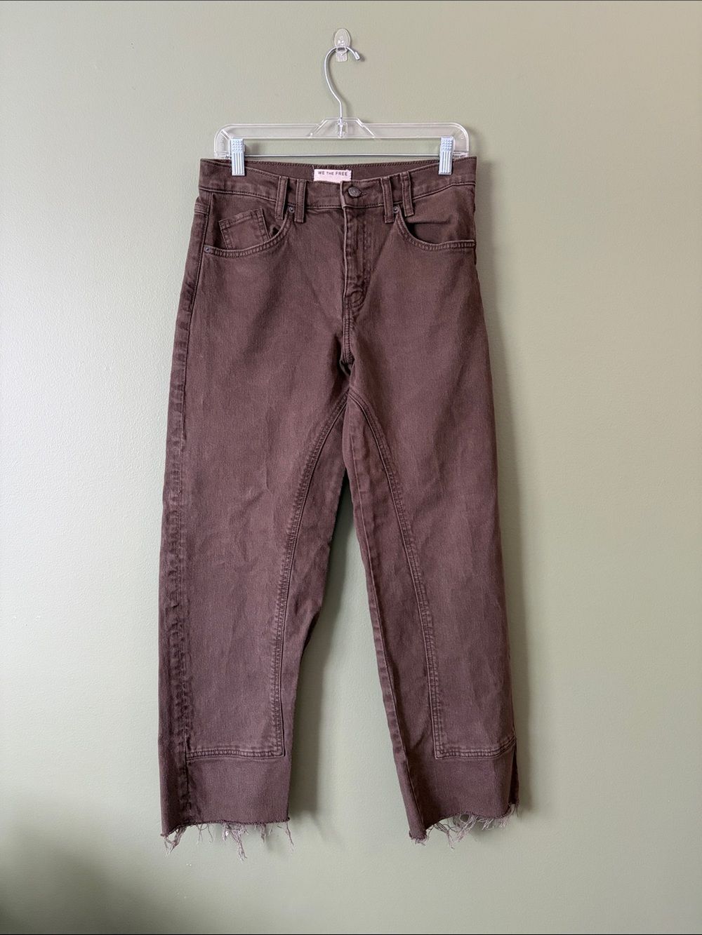 We The Free Risk Taker Straight Pant In Workwear Brown Jeans Raw Hem Sz 28 - Picture 3 of 11
